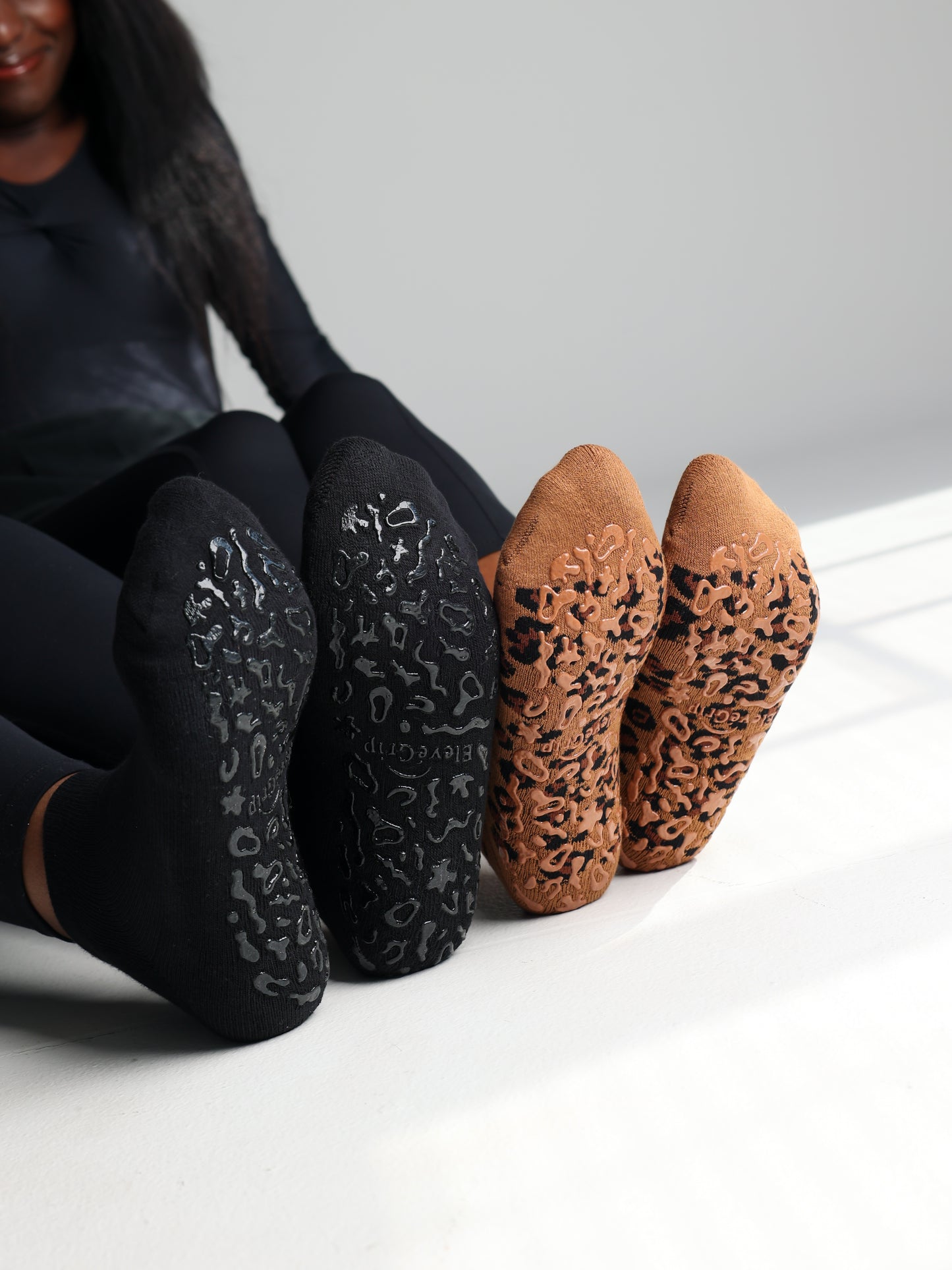 Essentials Duo — Black & Leopard Grip Socks Set (2 Pairs)