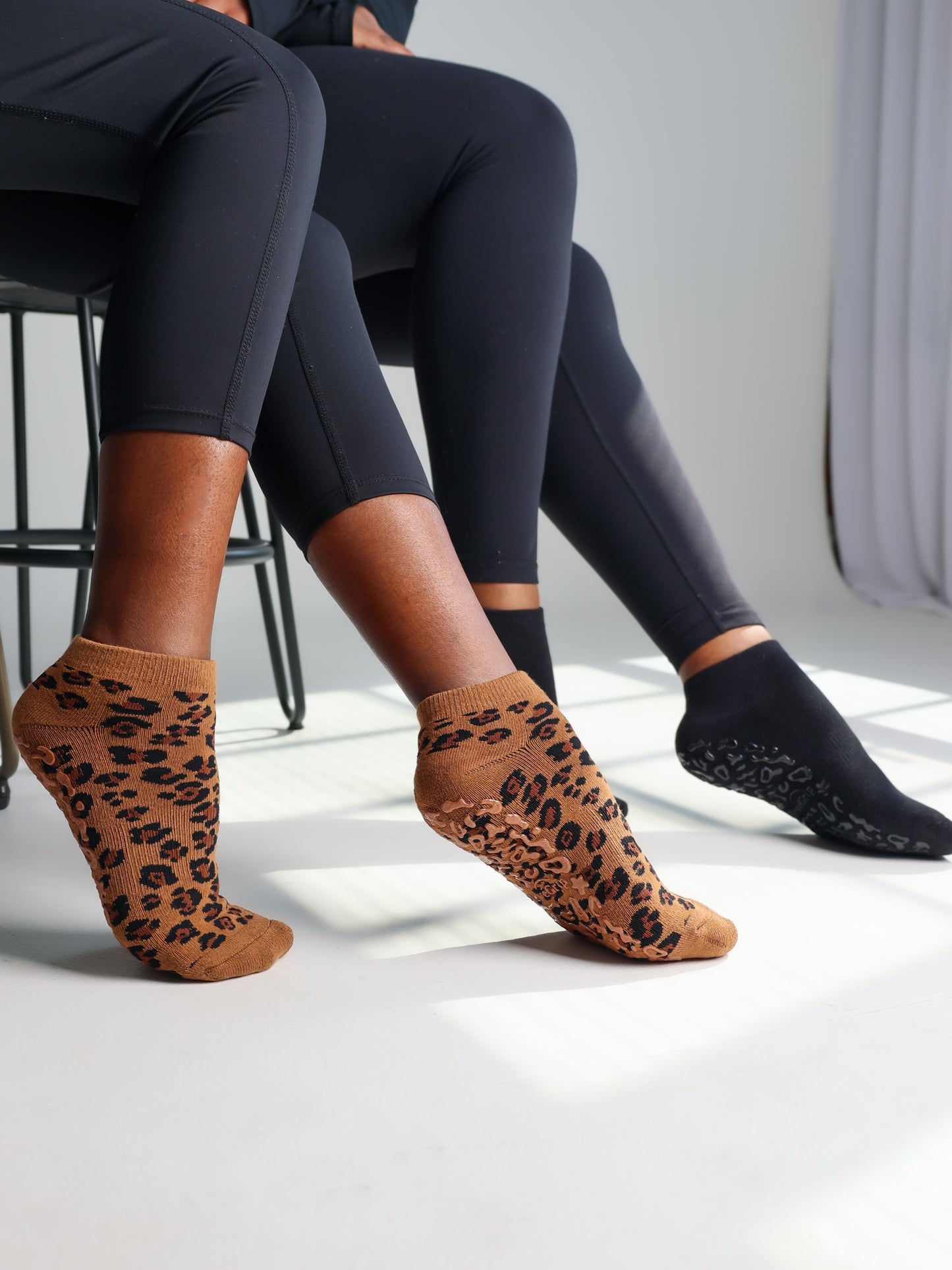 Essentials Duo — Black & Leopard Grip Socks Set (2 Pairs)