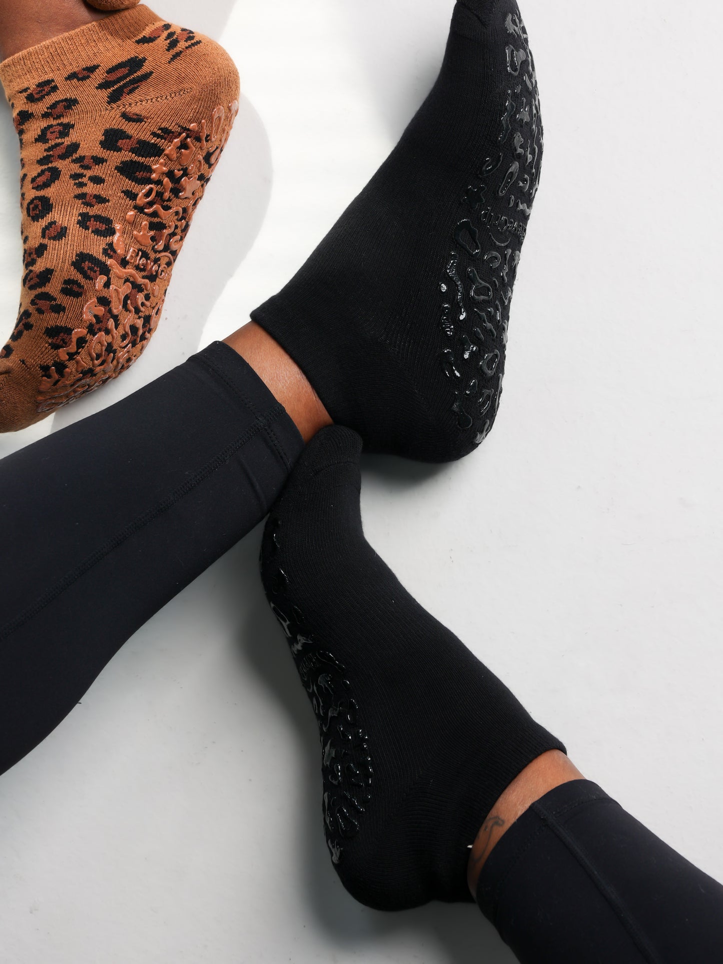 Essentials Duo — Black & Leopard Grip Socks Set (2 Pairs)