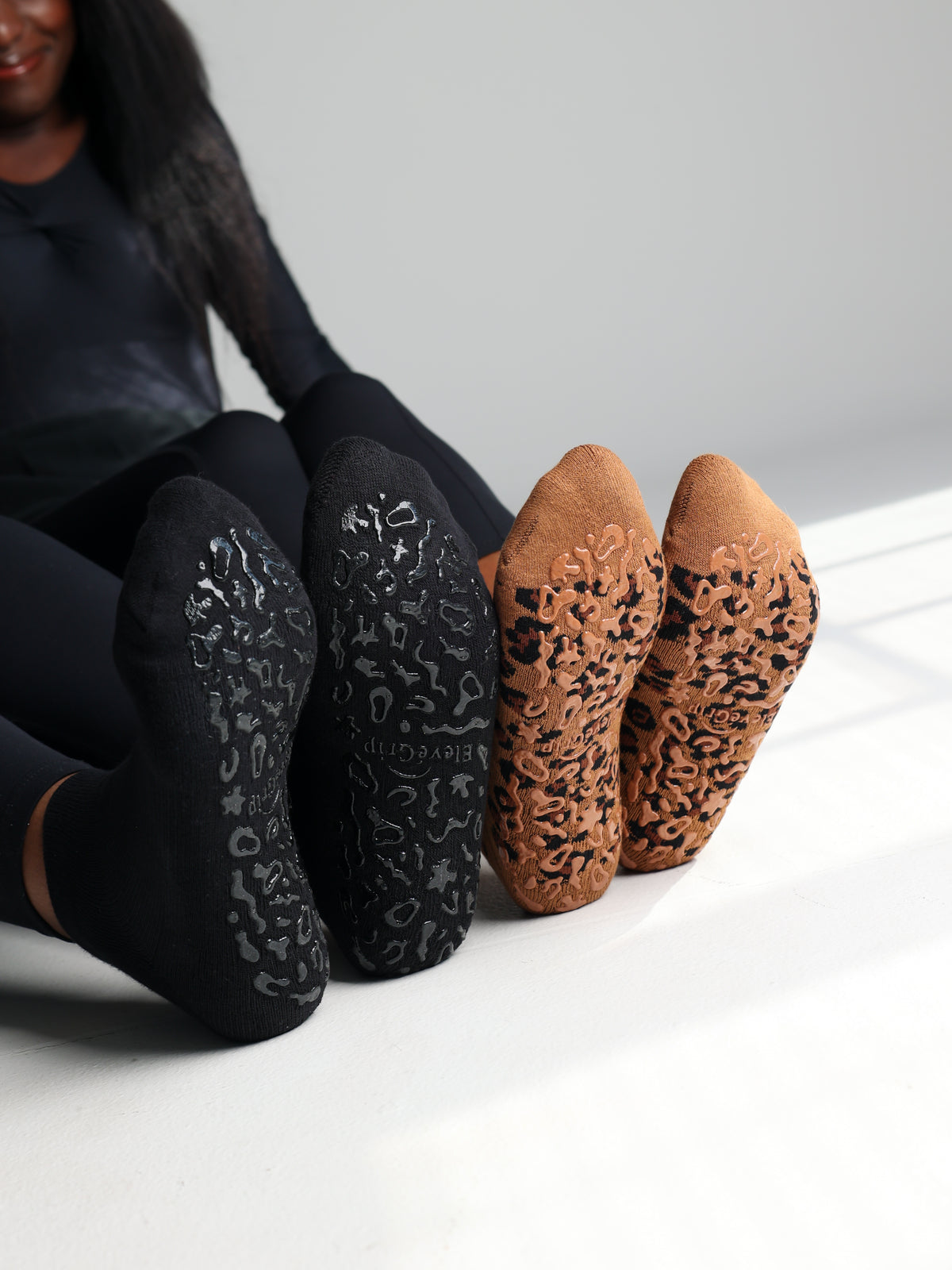 Essentials Duo — Black & Leopard Grip Socks Set (2 Pairs)