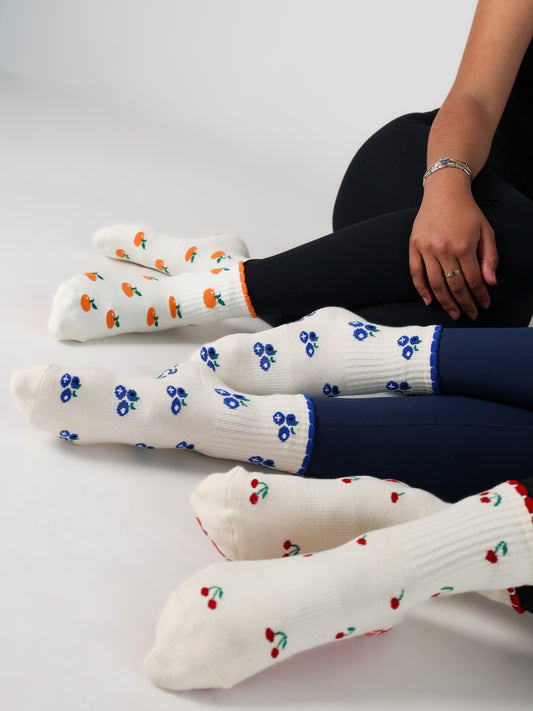 La Récolte — Cherry, Blueberry & Tangerine Grip Socks Set (3 Pairs)