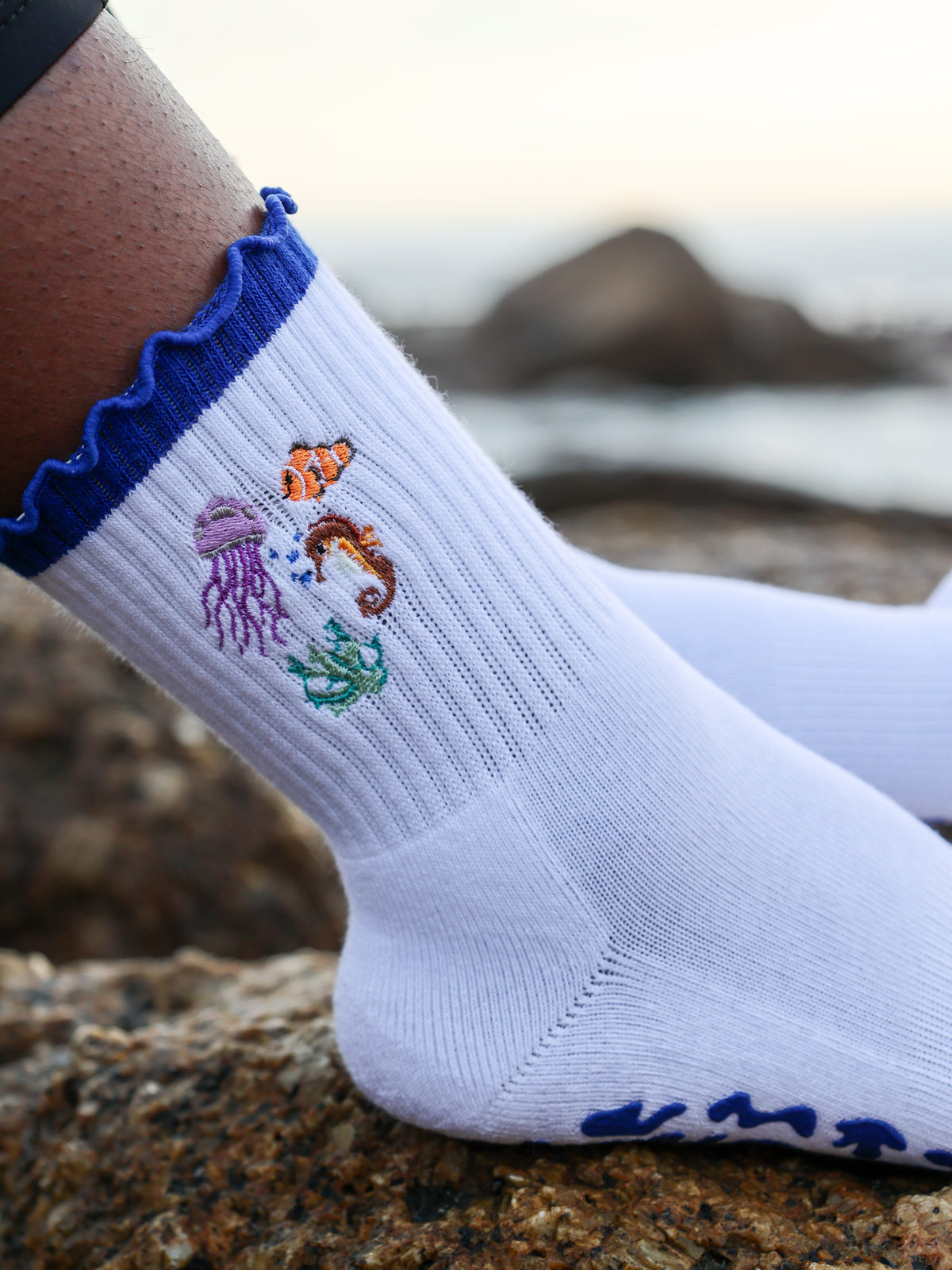 The Reef — Embroidered Cotton Grip Socks | Limited