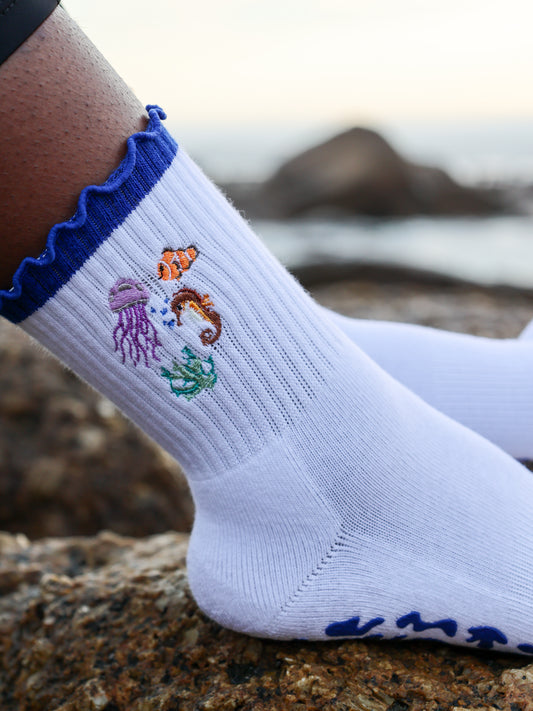 The Reef — Embroidered Cotton Grip Socks | Limited