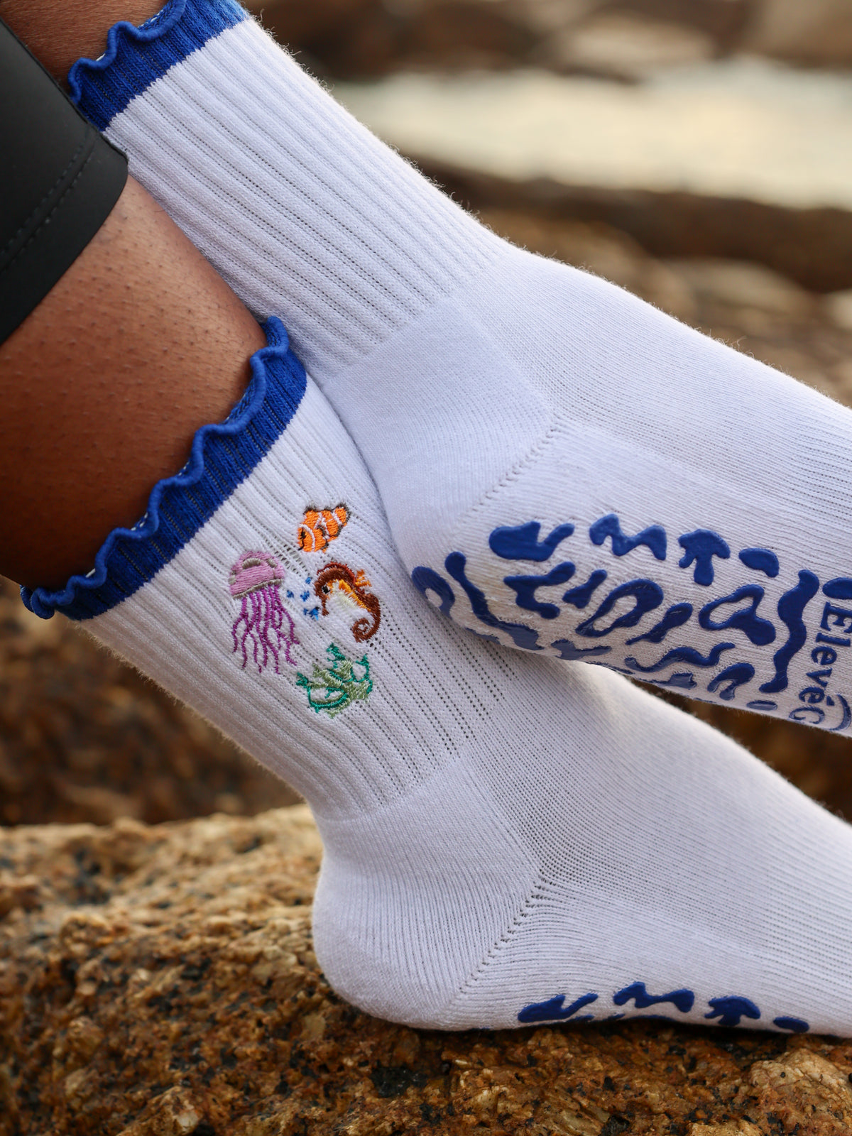 The Reef — Embroidered Cotton Grip Socks | Limited