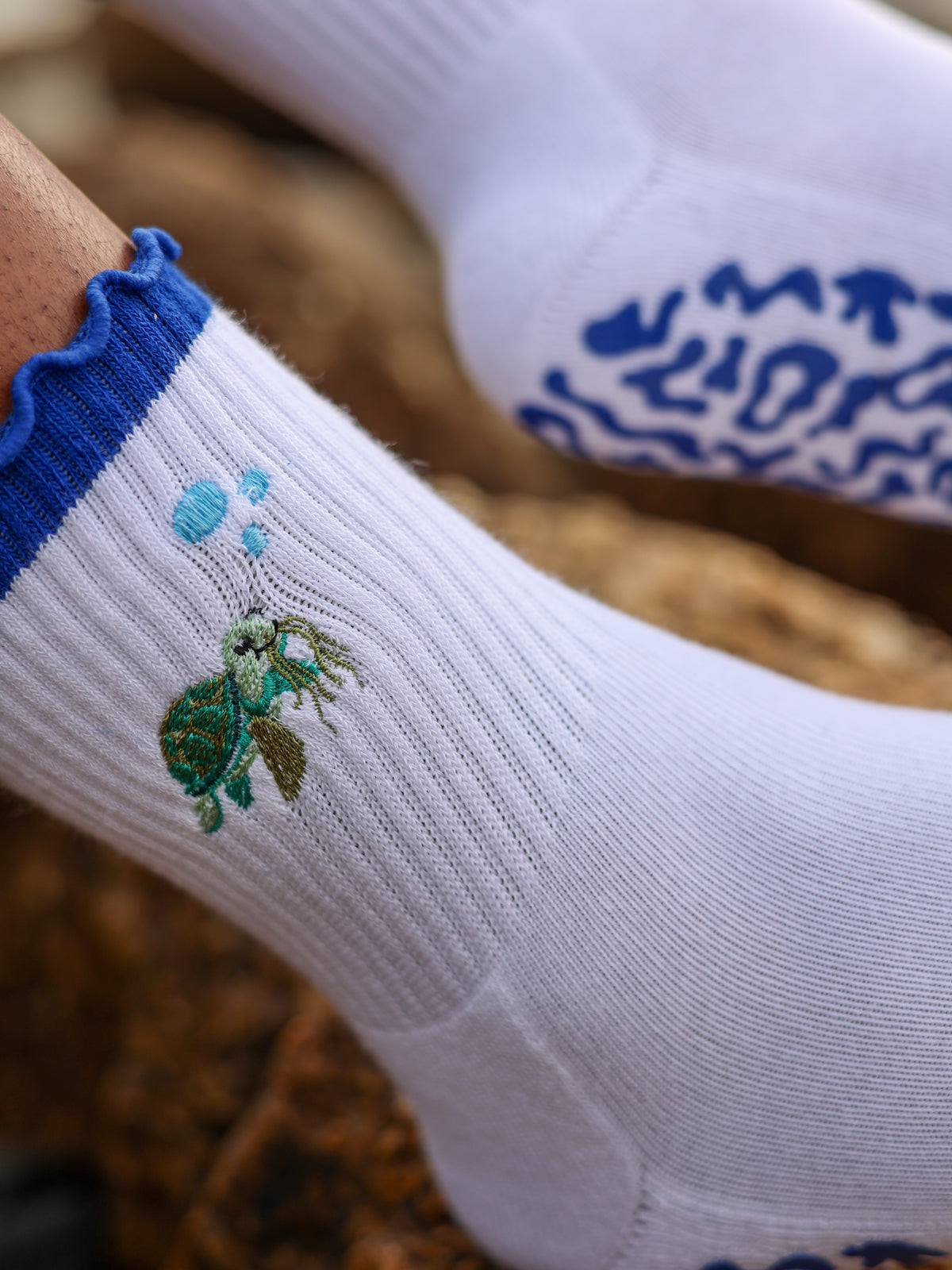 Shelly the Turtle — Embroidered Cotton Grip Socks | Limited